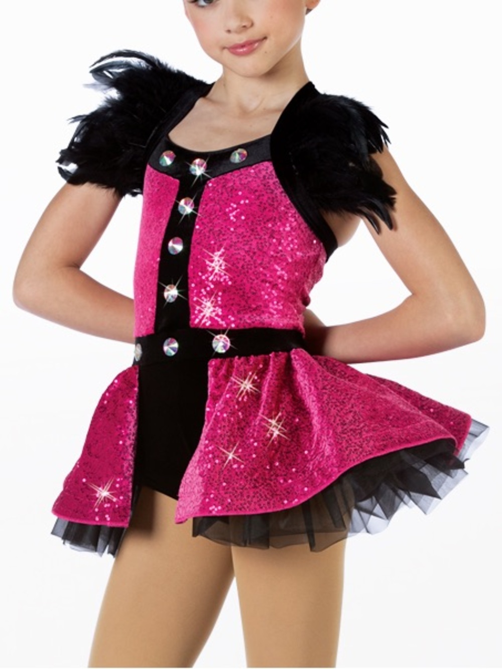 Weissman Pink & Black Feather Sequin Dance Costume